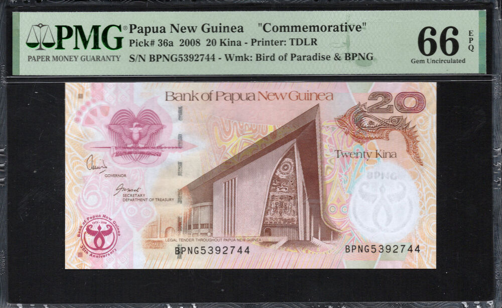 Papua New Guinea - 20 Kina 2008 - Pick # 36a - PMG 66 EPQ