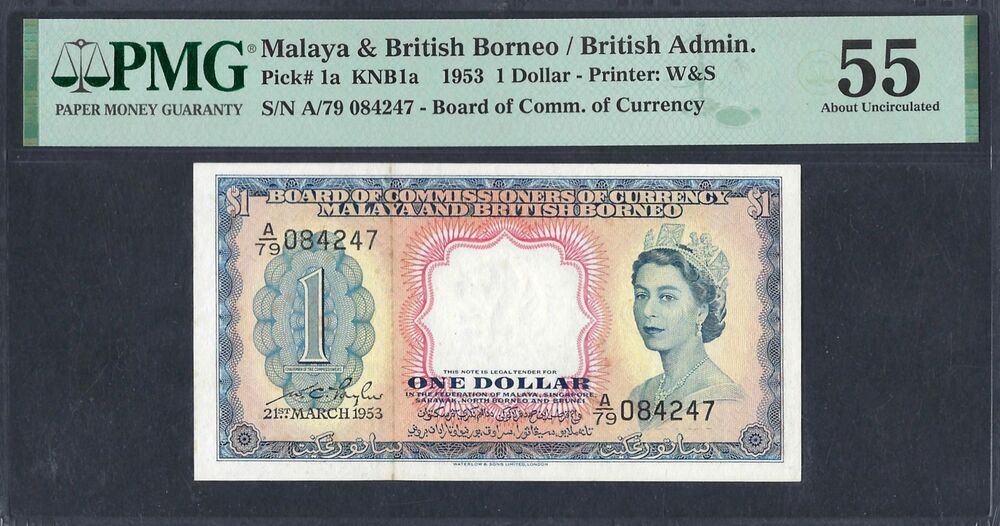 Malaya and British Borneo - 1 Dollar 1953 - Pick # 1a - PMG 55 About Uncirculated