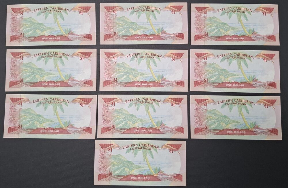 East Caribbean States, St. Kitts - 10 x 1 Dollar 1988/89 - Pick # 21k - Consecutive - UNC