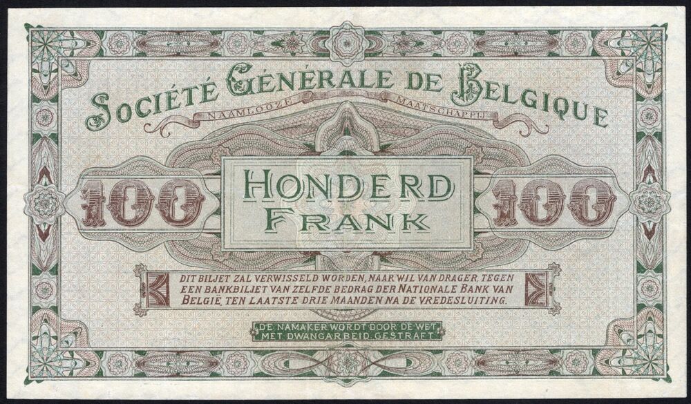 Belgium - 100 Francs 1915 - Pick # 90 - aVF