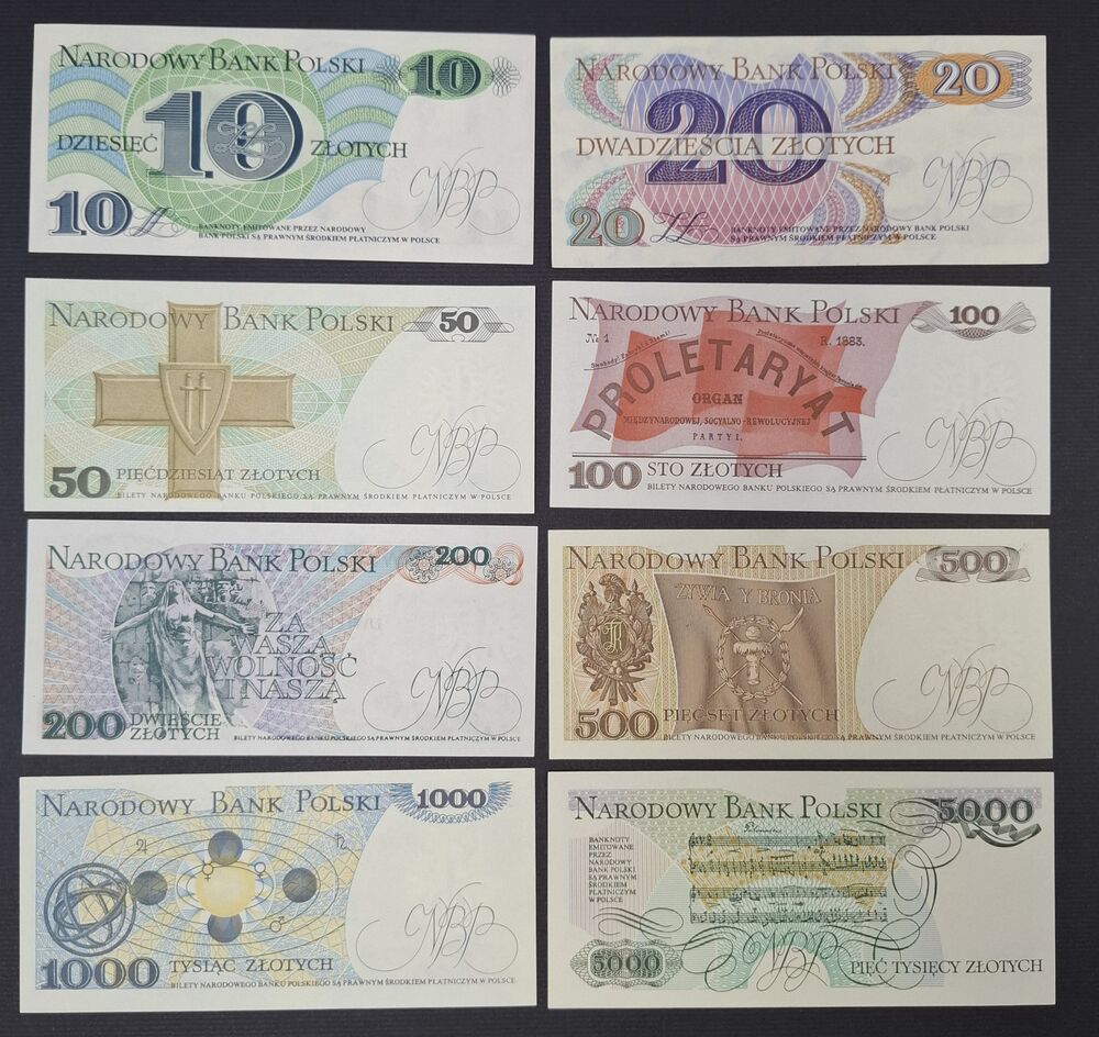 Poland - Group of 8 notes 1982/88 - AU/UNC