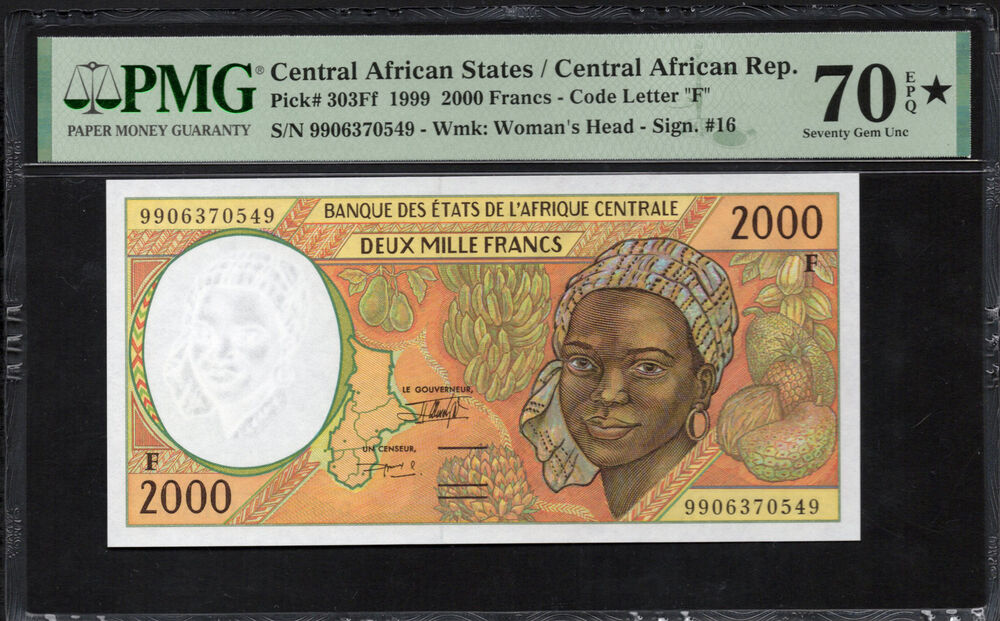 Central African States - Central African Republic - 2000 Francs 1999 - Pick # 303Ff - PMG 70 EPQ