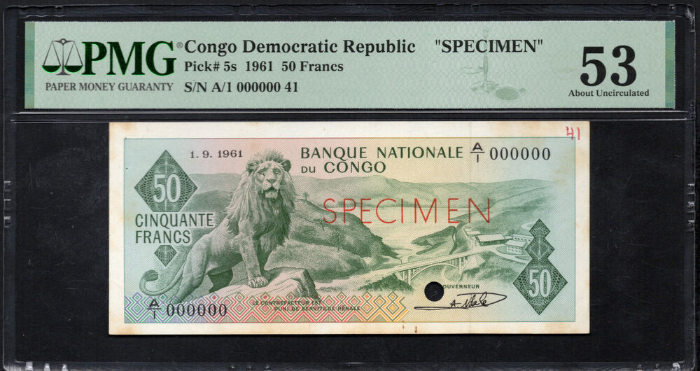 Congo Democratic Republic - 50 Francs 1961 - Pick # 5s - SPECIMEN - PMG 53