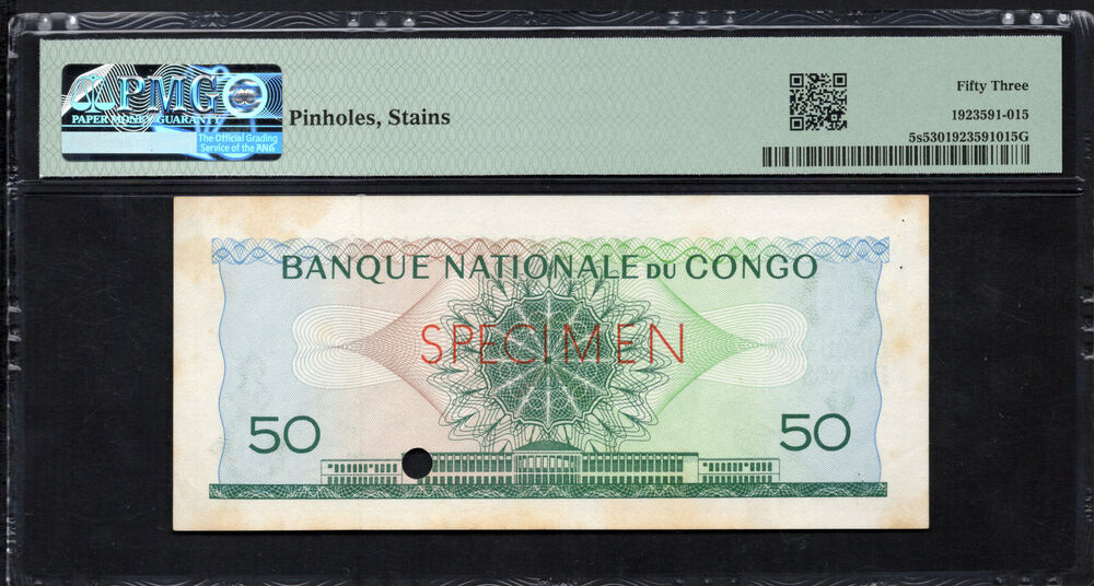Congo Democratic Republic - 50 Francs 1961 - Pick # 5s - SPECIMEN - PMG 53
