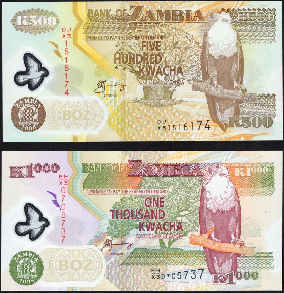 Zambia - 500 and 1000 Kwacha 2008-2009 - Replacements - Pick # 43* & 44* - UNC