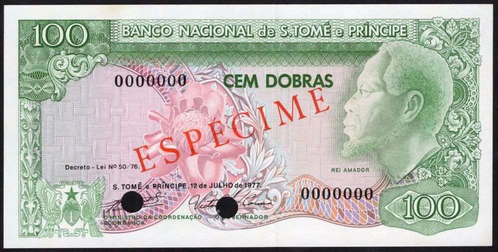 Saint Thomas - 100 Dobras 1977 - Pick # 53s - Specimen - AU