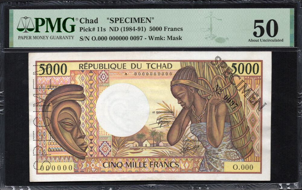 Chad - 5000 Francs ND (1984-91) - Pick # 11s - SPECIMEN - PMG 50