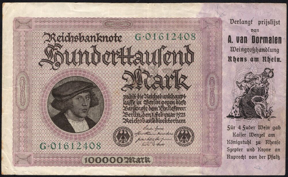 Germany - 100.000 Mark 1923 - Advertisement Note - Pick # 83 - aVF