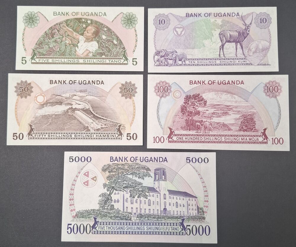 Uganda - Group of 5 notes 1982/86 - UNC