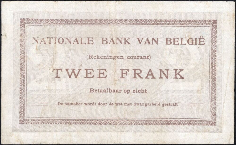 Belgium - 2 Francs 1914 - Pick # 82 - Fine