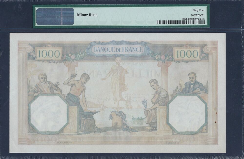 France - 1000 Francs 1938 - Pick # 90c - PMG 64