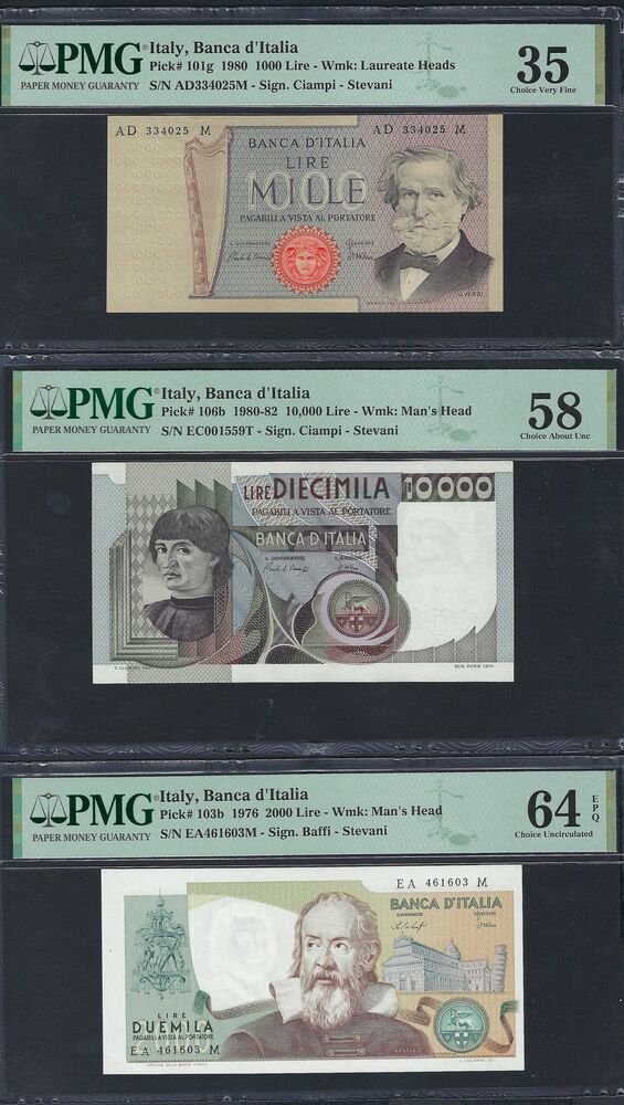 Italy - Group of 3 PMG graded notes