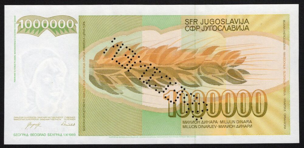Yugoslavia - 1.000.000 Dinara 1989 - Pick # 99s - UNC
