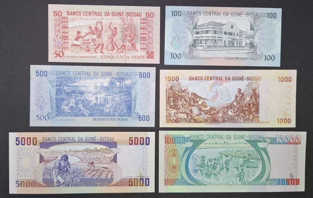Guinea-Bissau - Group of 6 notes 1990/93 - UNC