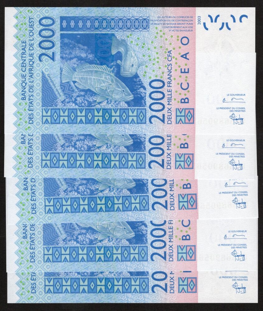 Niger - 5 x 2000 Francs 2004 - Pick # 616Hb - Consecutive - UNC