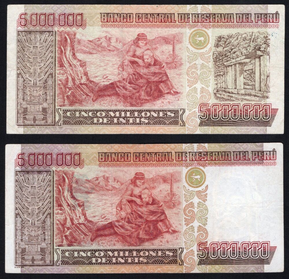 Peru - 2 x 5.000.000 Intis 1990, 1991 - Pick # 149, 150 - F/VF