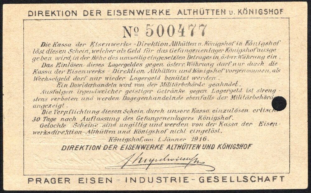 Austria, POW Camp Money - 5 Heller 1916 - aXF