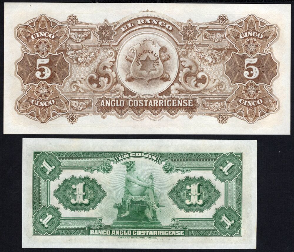 Costa Rica - 1 Colon and 5 Colones 1917 - Pick # S121 & S122 - AU/UNC