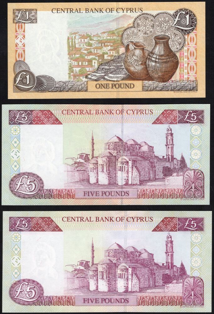 Cyprus - Group of 3 notes of 1 and 5 Pounds - AU and UNC