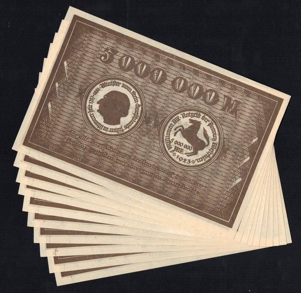 Germany - 10 x 5.000.000 Mark 1923, Consecutive serials - Pick # NL - AU/UNC