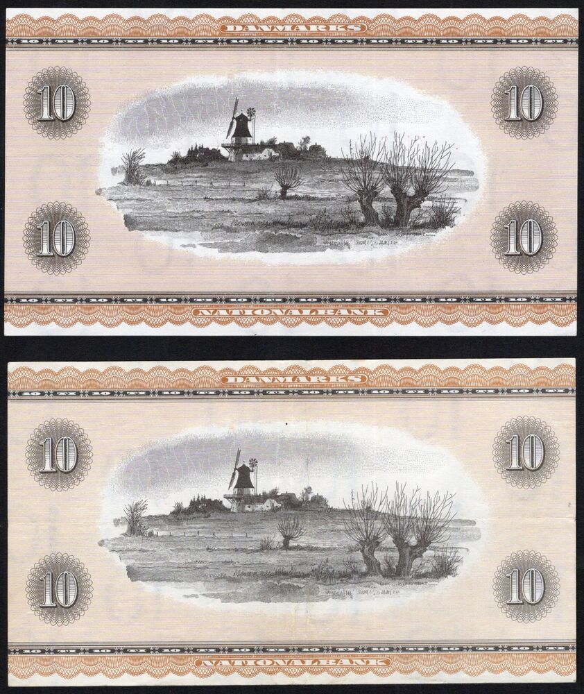 Denmark - 2 x 10 Kroner 1966 and 1969 - Pick # 44y & 44ab - VF & UNC