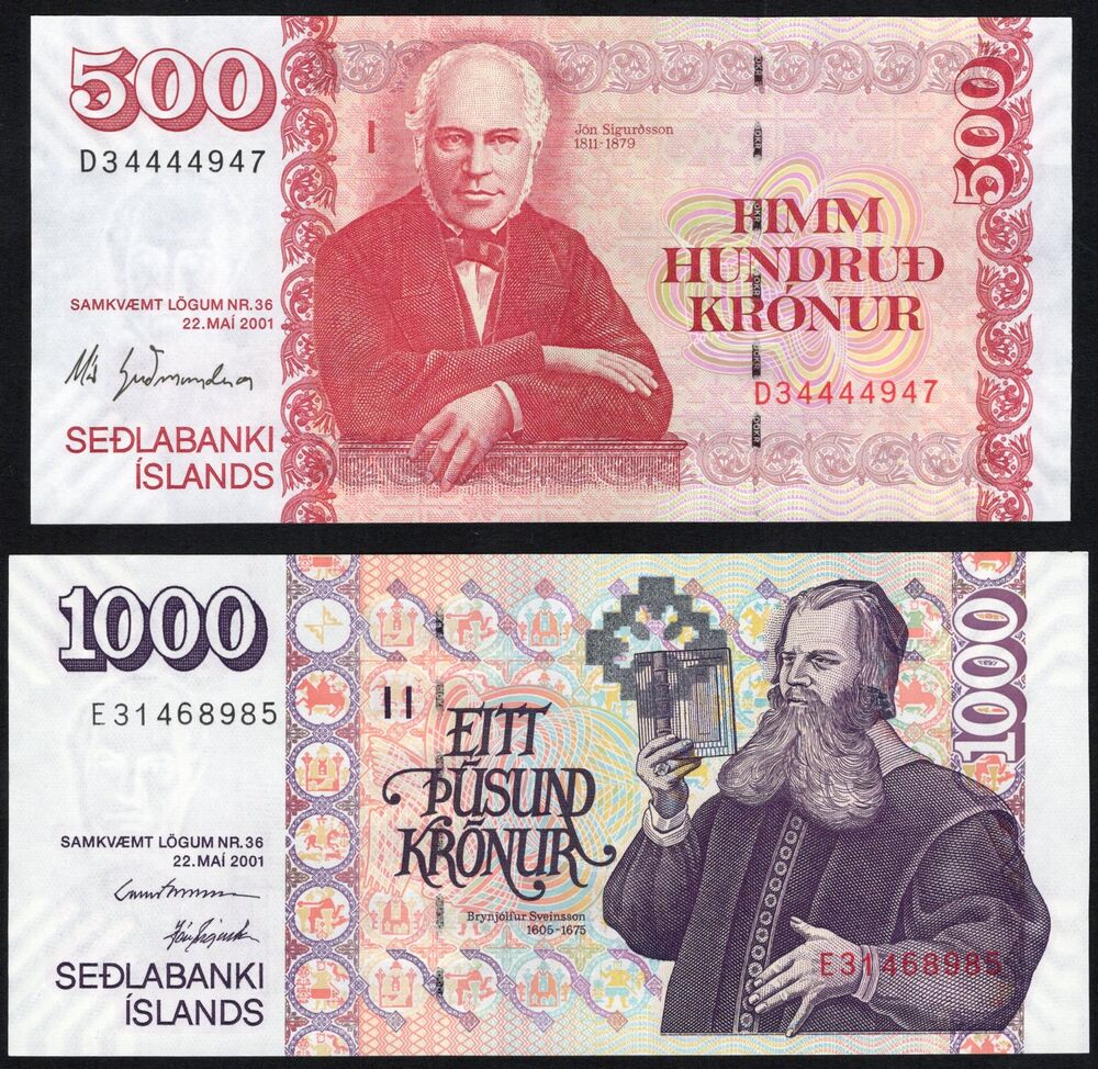 Iceland - 500 & 1000 Kronur 2001 - Pick # 58 and 59 - UNC