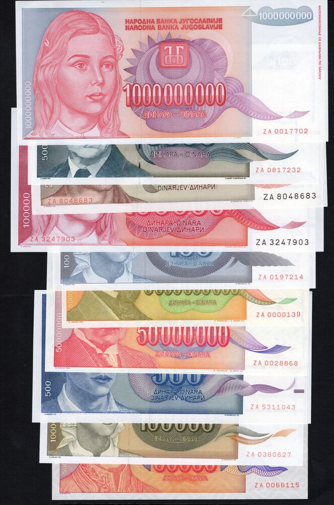 Yugoslavia - 10 Replacements 1987-1994 - UNC
