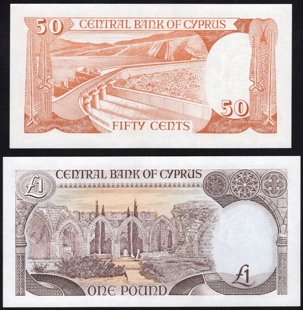 Cyprus - 50 Cents 1989 & 1 Pound 1995 - Pick # 52 and 53d - UNC