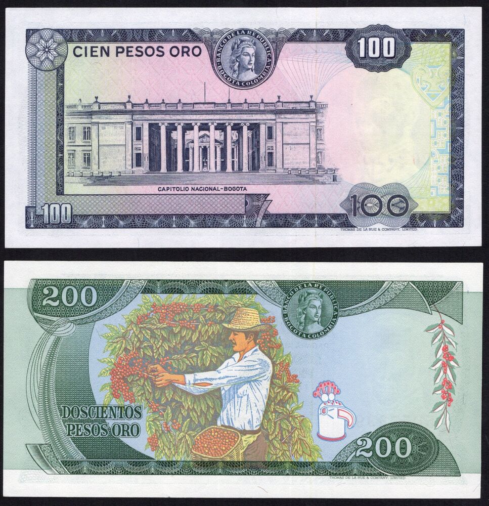 Colombia - 100 & 200 Pesos Oro 1973-1975 - Pick # 415 and 417 - AU/UNC