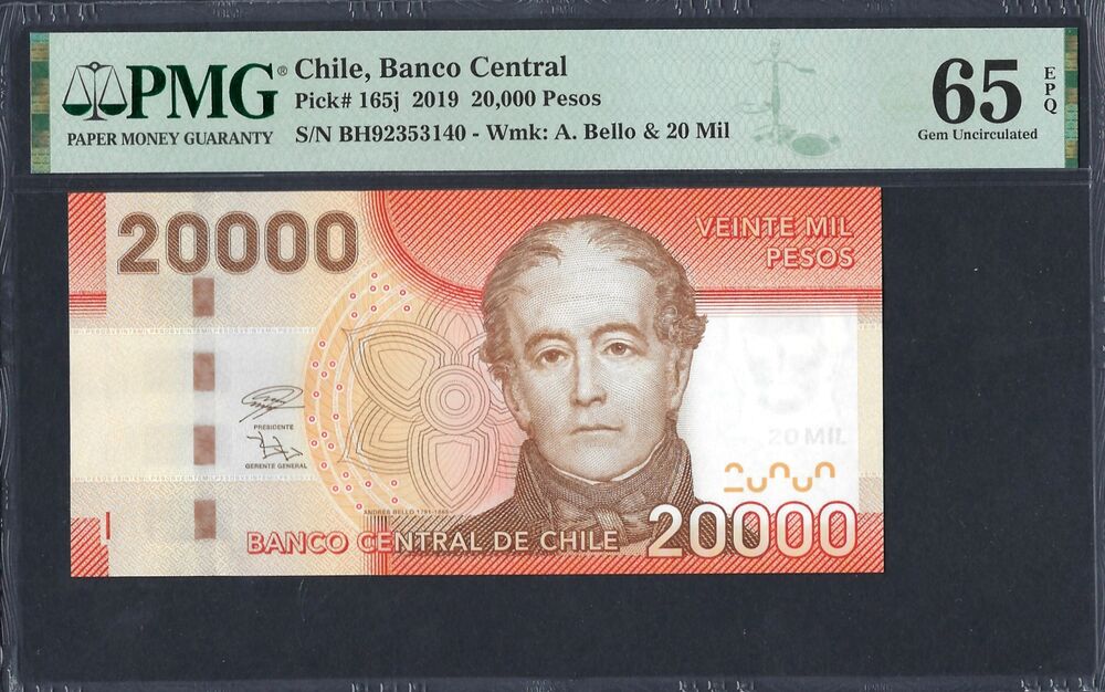 Chile - 20.000 Pesos 2019 - Pick # 165j - PMG 65 EPQ