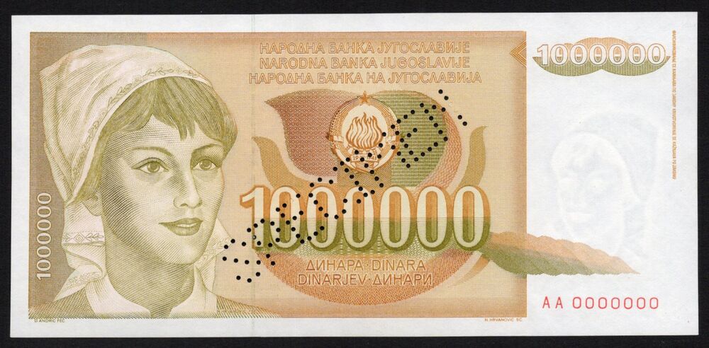 Yugoslavia - 1.000.000 Dinara 1989 - Pick # 99s - UNC