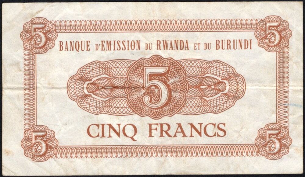 Rwanda-Burundi - 5 Francs 1961 - Pick # 1a - aVF
