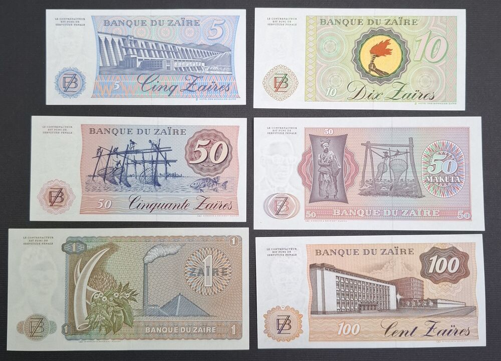 Zaire - Group of 6 notes 1979/85 - UNC