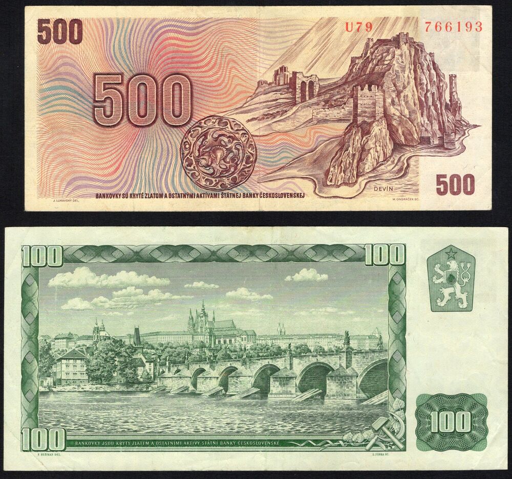 Czechia - 100 and 500 Korun 1993 - Pick # 1 & 2 - VF