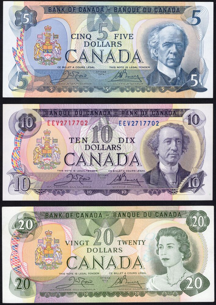 Canada - 5, 10 and 20 Dollars 1971-1979 - VF to AU