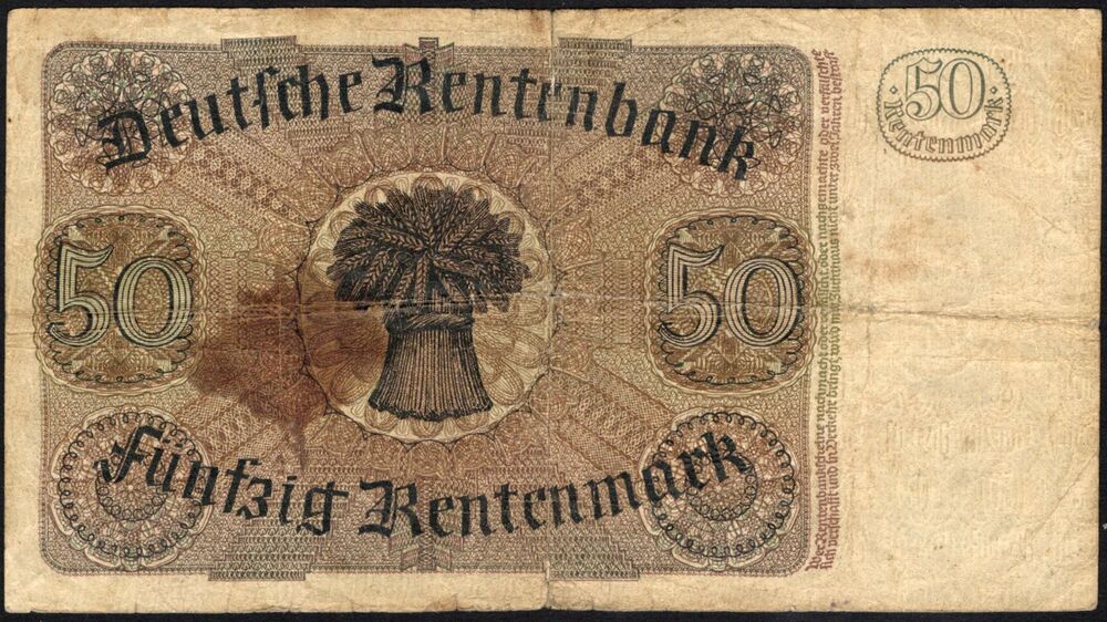Germany - 50 Rentenmark 1934 - Pick # 172 - Stained aVG