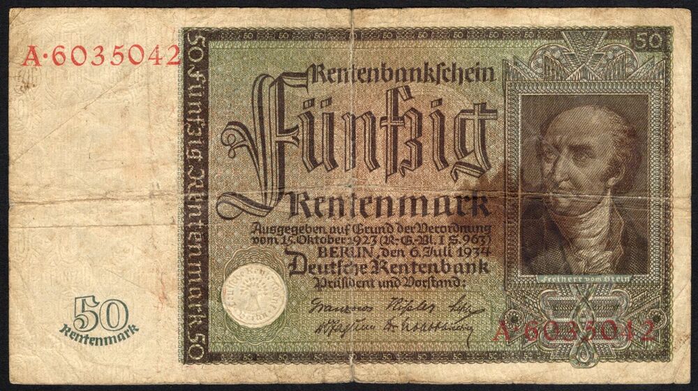 Germany - 50 Rentenmark 1934 - Pick # 172 - Stained aVG