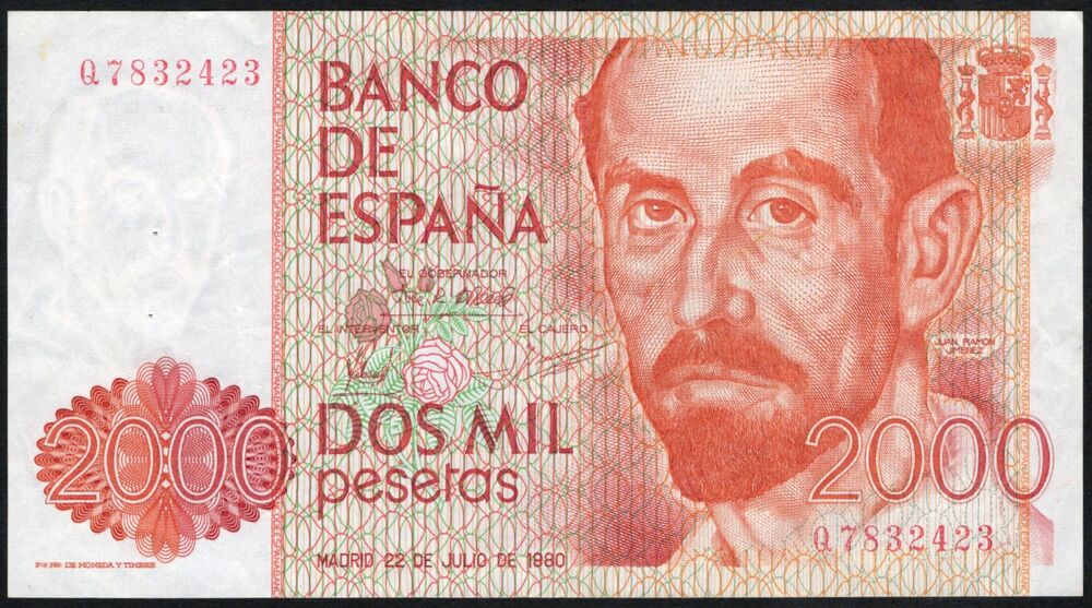 Spain - 2000 Pesetas 1980 - Pick # 159 - VF (ph)