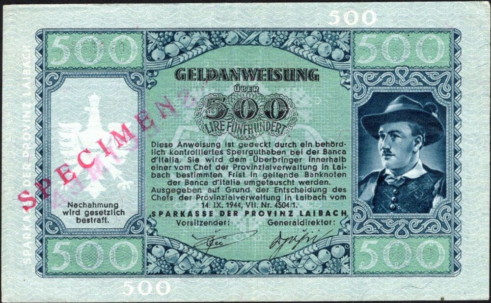 Slovenia - 500 Lire 1944 - Pick # R8s - XF
