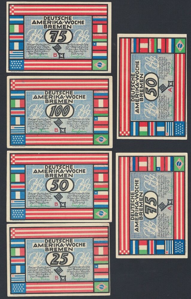 Germany, Bremen - Deutsche Amerika-Woche, 6 pieces - AU/UNC