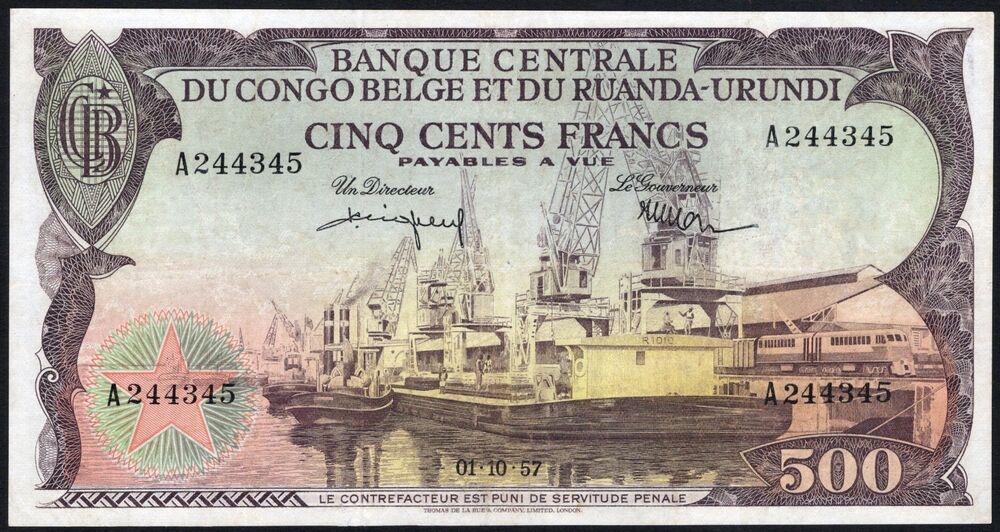 Belgian Congo - 500 Francs 1957 - Pick # 34a - F/VF