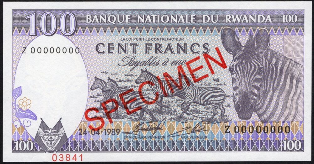 Rwanda - 100 Francs 1989 - Pick # 19s - Specimen - UNC