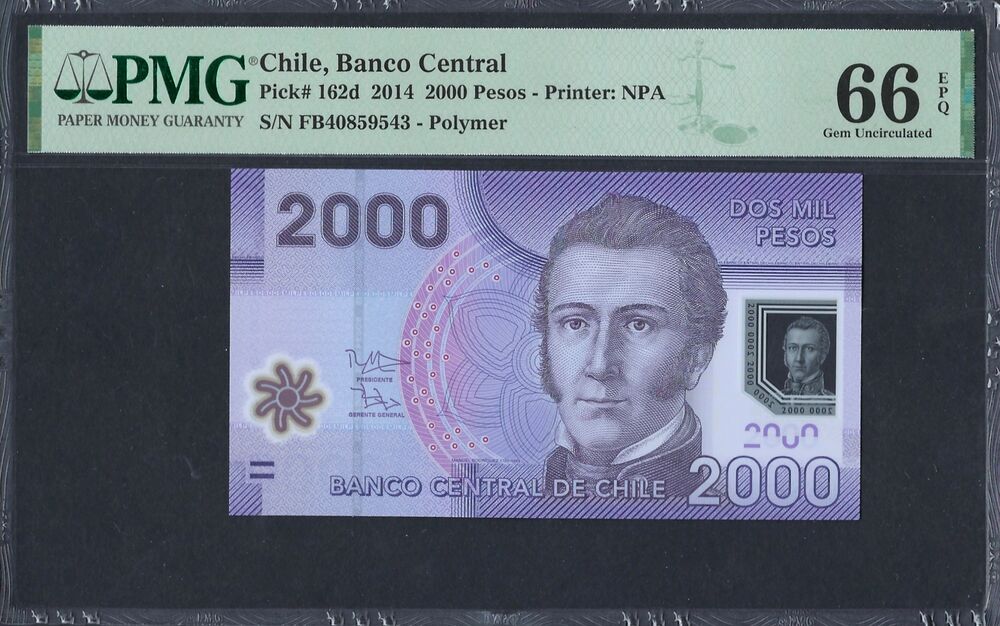 Chile - 2.000 Pesos 2014 - Pick # 162d - PMG 66 EPQ