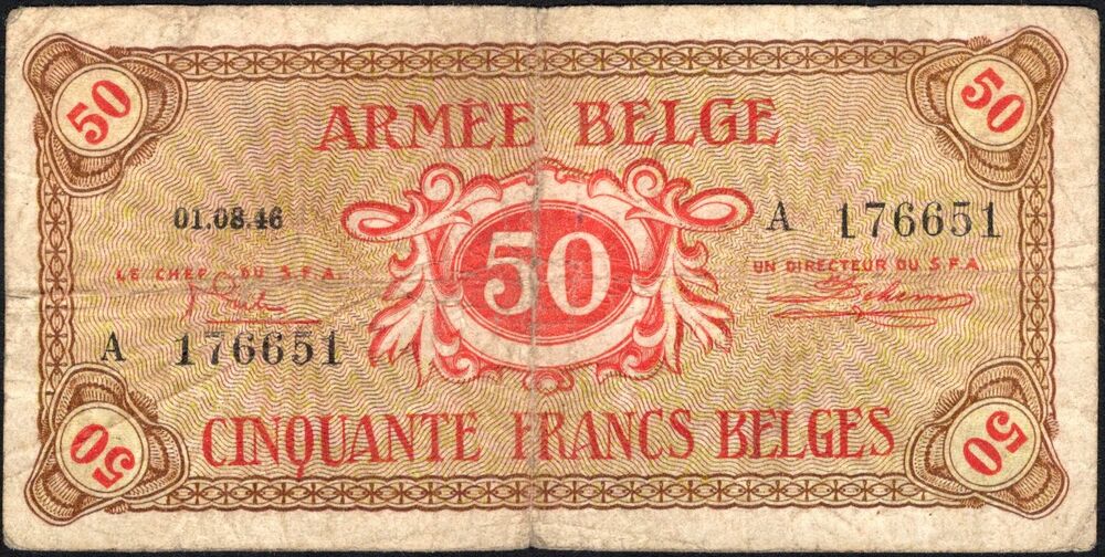 Belgium, Army - 50 Francs 1946 - Pick # M6 - Fine