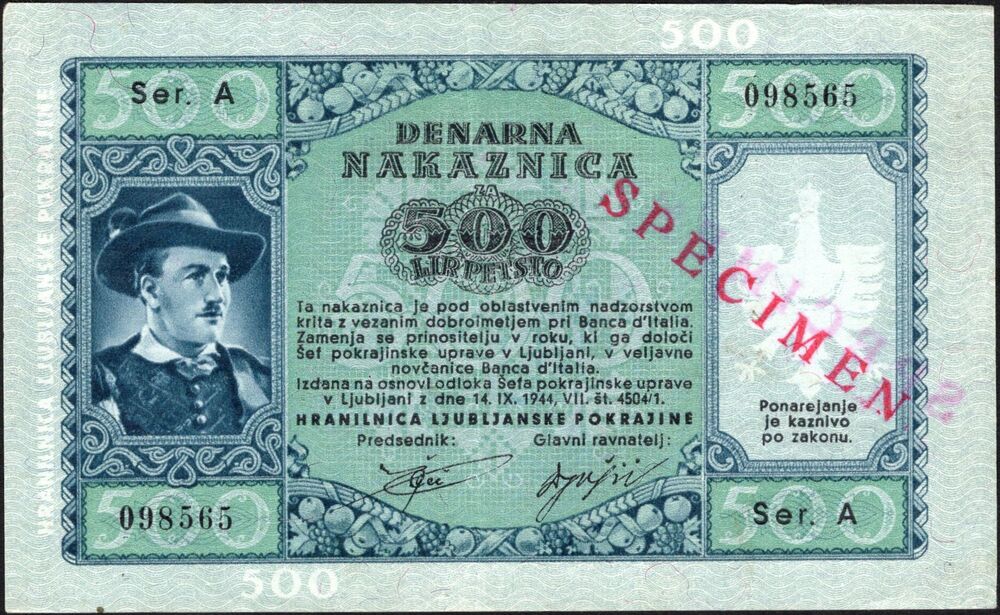 Slovenia - 500 Lire 1944 - Pick # R8s - XF
