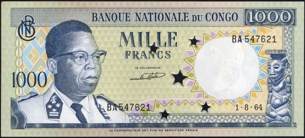 Congo Democratic Republic - 1000 Francs 1964 - Pick # 8a - AU