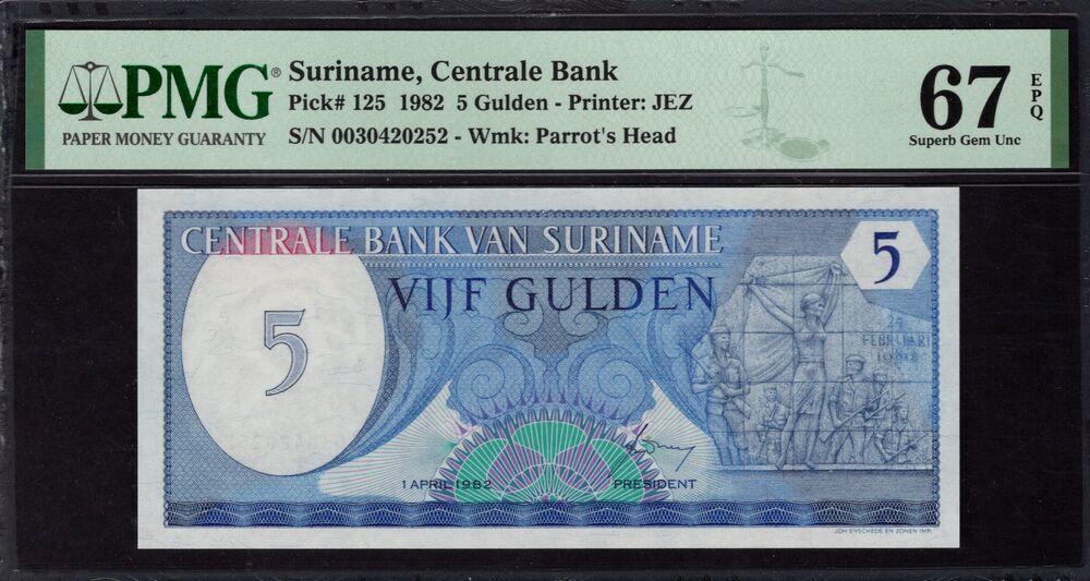 Suriname - 5 Gulden 1982 - Pick # 125 - PMG 67 EPQ