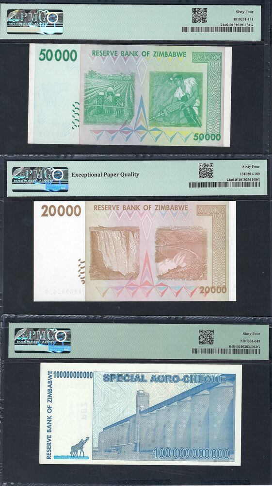Zimbabwe - Group of 3 PMG graded notes
