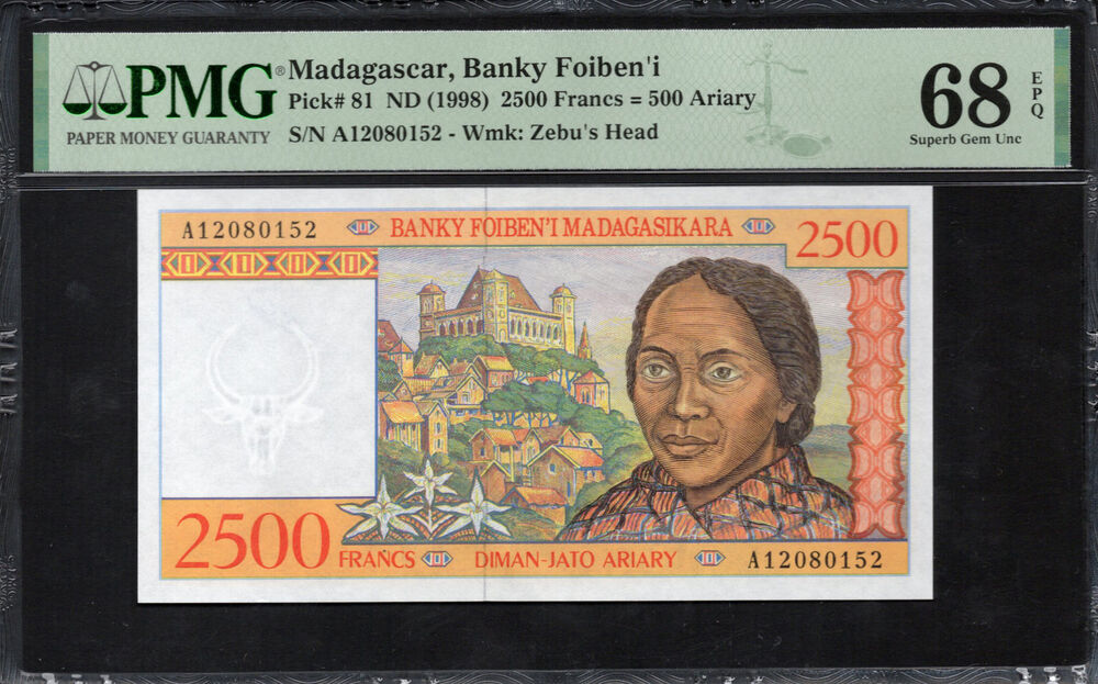 Madagascar - 2500 Ariary ND (1998) - Pick # 81 - PMG 68 EPQ