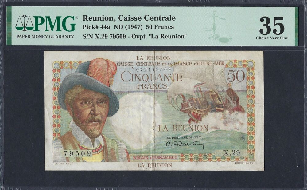 Reunion - 50 Francs 1947 - Pick # 44a - PMG 35